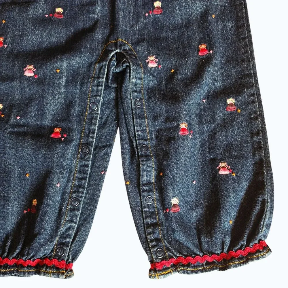 NWT Gymboree Peruvian Doll Denim Overalls Romper Size 2T Blue Embroidered Y2K